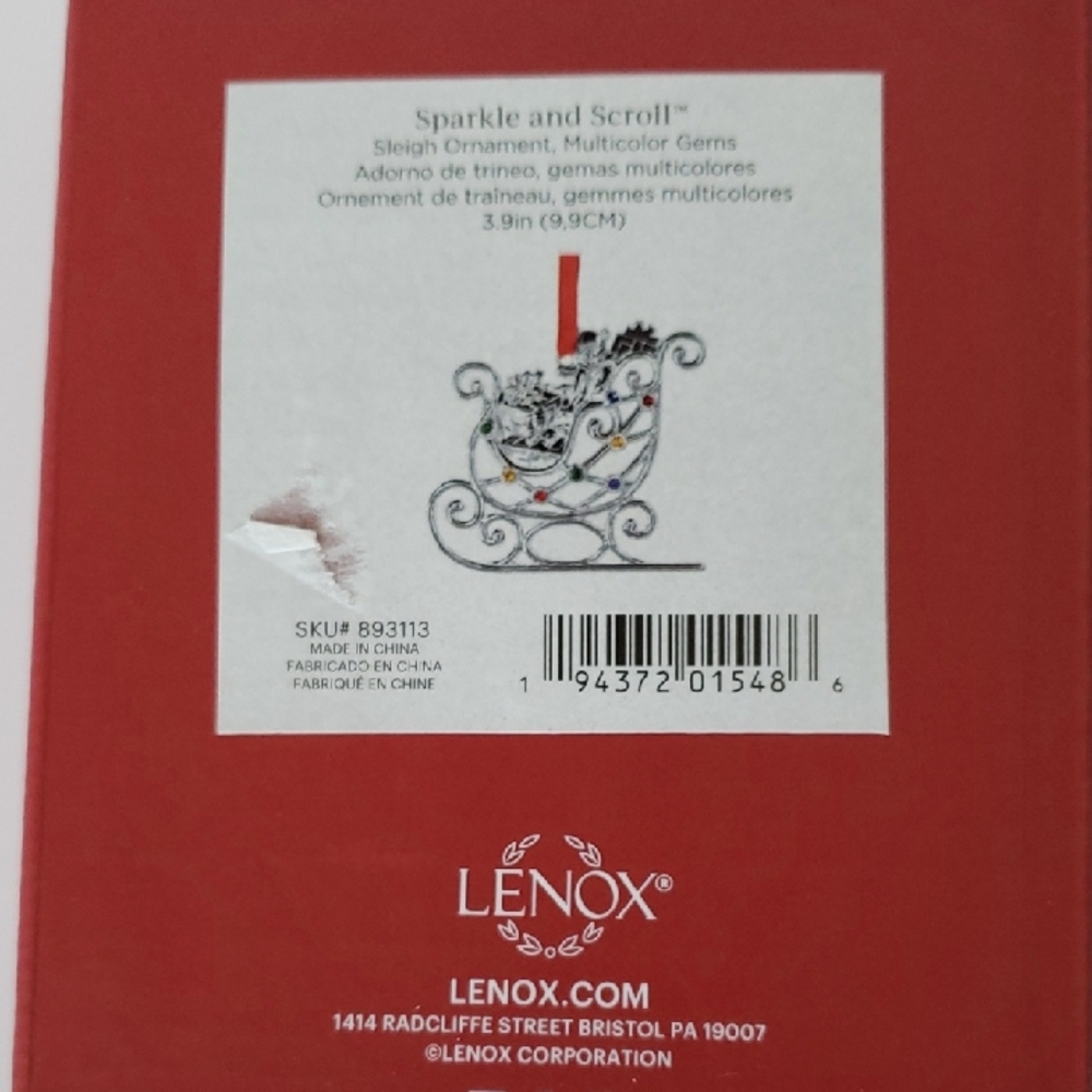 Lenox silver sparkle and scroll ornaments (Two) 1 of each, tree and sleigh